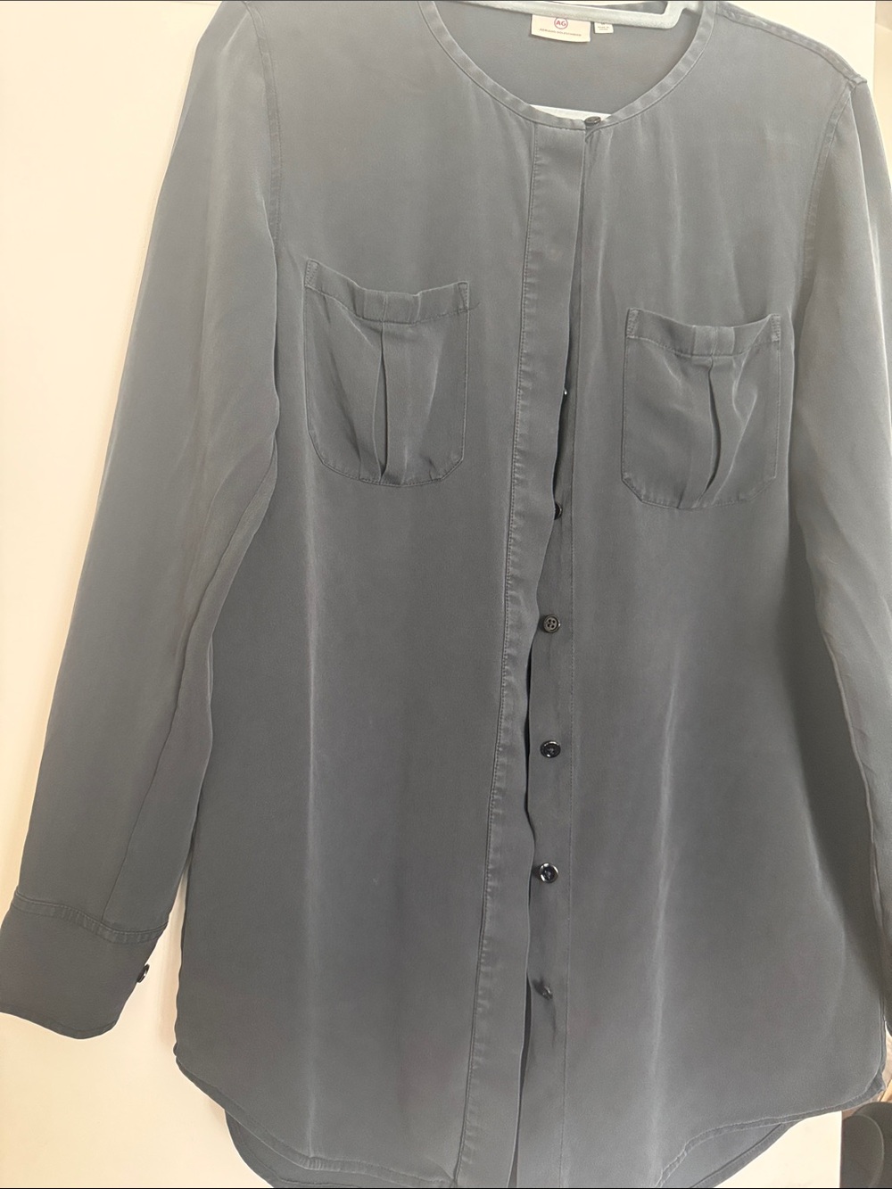 Silk AG Adriano Goldschmied black  collarless shirt with pockets.